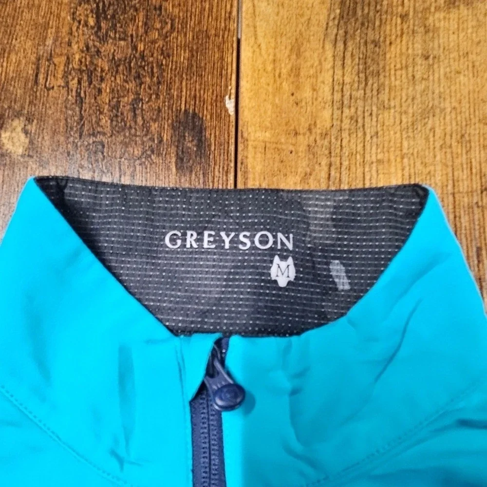 Greyson Men Turquoise Blue Quarter Zip Golf Pullover RR Wolf Logo Size M